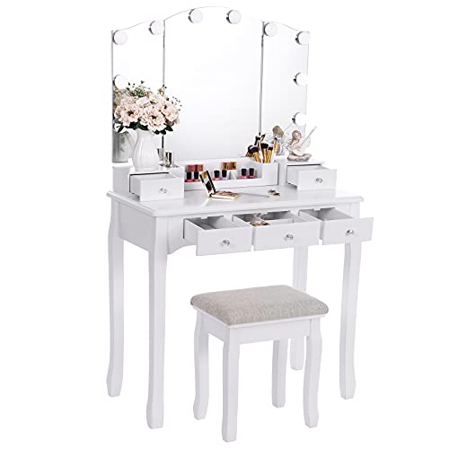 ANWBROAD Schminktisch mit LED-Spiegel & Hocker