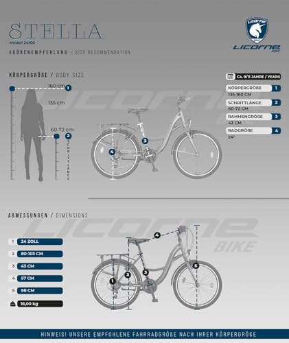 Licorne Bike Stella Cityfahrrad, 21-Gang, verschiedene Größen